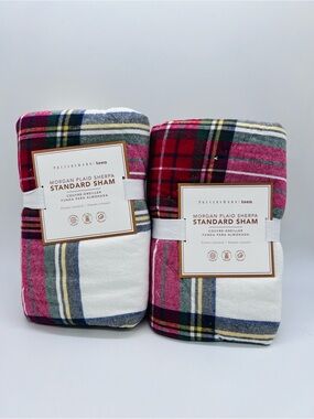 Pottery Barn Teen Morgan Plaid Sherpa Standard Sham in Red, White Set of 2 NWT